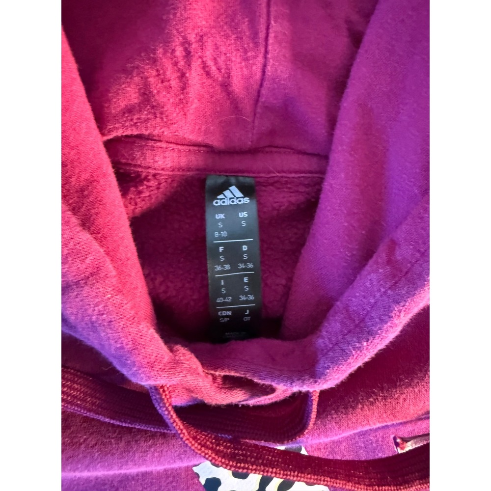 Adidas Women's Leopard Print Logo Hoodie Berry Purple Pullover Sweatshirt Small - Picture 2 of 6